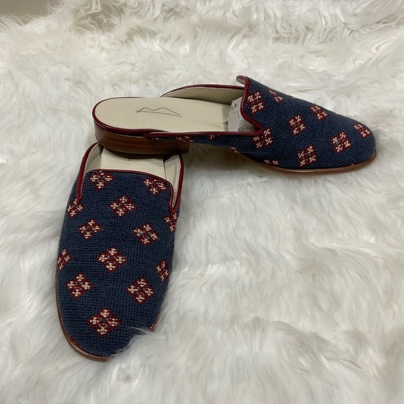 Rare Vero Cuoio Navy and Burgundy Patterned Mules - Picture 4 of 10